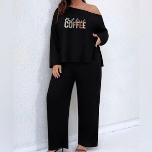 NEW 1 XL Plus Letter Graphic Asymmetrical Neck Tee & Pants